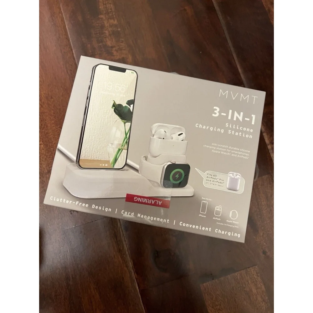 NIB MVMT 3-in-1 Silicone Charging Station Purple New In Box White